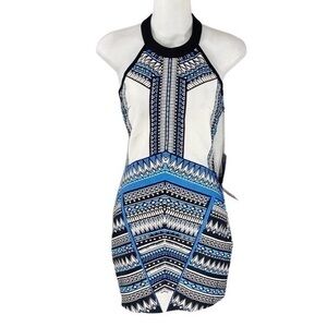 NWT Wow Couture blue black printed halter mini dress II1